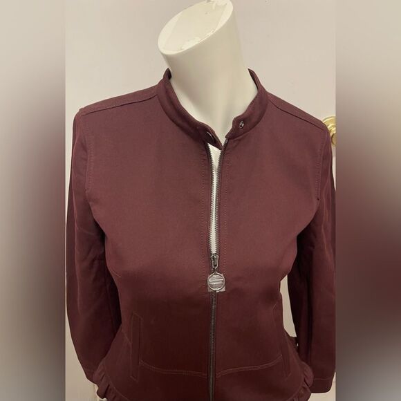 New Ann Taylor Ruffle Twill Moto Jacket Blazer Zipper Vino Wine - Picture 6 of 10